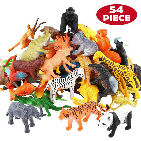 54 Pcs Mini Jungle Animal Toys Set  Realistic Wild Plastic Animals Learning Toys Elephant Gazelle Giraffe Gnu Gorilla Lion Tiger ► Photo 1/5