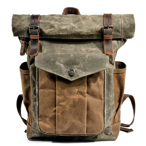 MUCHUAN Luxury Vintage Canvas Backpacks for Men Oil Wax Canvas Leather Travel Backpack Large Waterproof Daypacks Retro Bagpack ► Photo 1/6