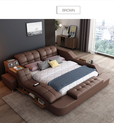 Europe and America leather bed massage Modern Soft Beds Home Bedroom Furniture cama muebles de dormitorio / camas quarto ► Photo 1/5