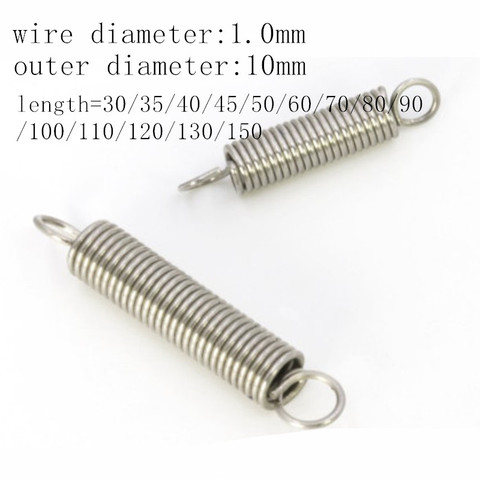 2Pcs 304 1.0*10*L 1.0mm Stainless Steel Dual Hook Small Tension Spring  Accessories Wire Dia 1.0mm Outer Dia 8mm Length 30-150mm ► Photo 1/1