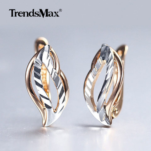 Leaf Shaped Stud Earring 585 White Rose Gold Color Geometric Cut Out Leaf Clear Cubic Zircon Drop Earrings for Women Girl GE291 ► Photo 1/6