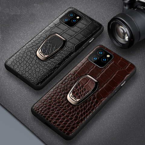 Magnetic ring holder case for iphone 11 pro max Genuine leather shockproof protection cover for iphone 12 pro max 8 Plus X XS XR ► Photo 1/6
