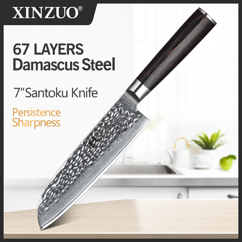 XINZUO 7'' Santoku Knife High Quality Japane VG10 Damascus Steel Kitchen Knives Pakkawood Handle Best Gift Sharp Cooking Tools ► Photo 1/6