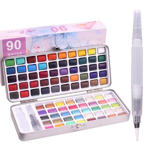  48-Color Watercolor Paint Set with Glitter, Brush, Metal Ring -  For Beginners and Professionals