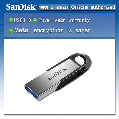 SanDisk USB Flash Drive 128GB 16GB 130MB/S ULTRA FLAIR Memory Stick Pen Drives 64GB Pendrive 3.0 32GB Flash disk U Disk for PC ► Photo 1/1