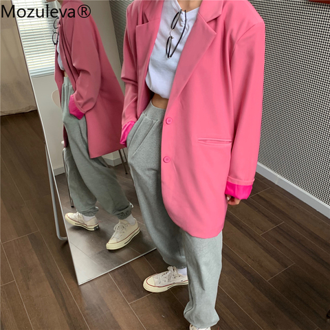 Mozuleva 2022 Chic Loose Light Pink Women Blazer Autumn Single Buttons Female Suit Jacket Full Sleeve Outwear Blazer Femme ► Photo 1/6