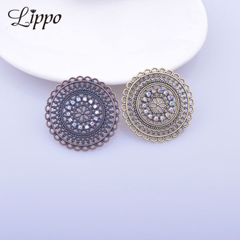 12pcs Zinc Alloy Antique Brass Earring Connector Rhinestone Antique Copper Round Jewlry Pendant Making ► Photo 1/4