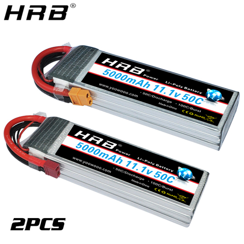 2PCS HRB 5000mAh 3S 11.1V Lipo Battery 50C T Deans XT60 EC5 XT90 XT90-S AS150 XT150 RC FPV Airplanes Drone Racing Boat Car Parts ► Photo 1/6