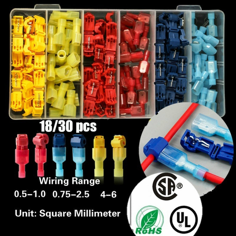 18pcs/30pcs Set Scotch Lock Quick Splice Connector Terminals Assortment Kit Wire Connectors Fully Insulated Male Female Terminal ► Photo 1/6