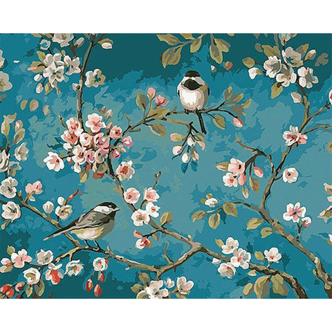 GATYZTORY birds with flower DIY Oil Painting Paint by Number Kit Painting for Adults Kids Arts Craft for Home Wall Decor 50x65cm ► Photo 1/6