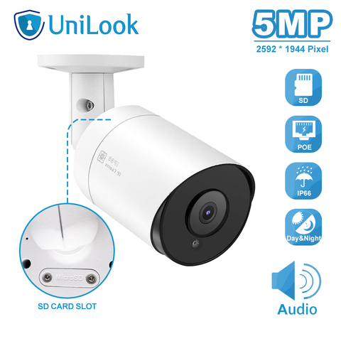 UnilLook 5MP Bullet IP Camera Onvif POE Built-in Microphone SD Card Slot(Optional) IR 30m Security Camera Outdoor IP 66 H.265 ► Photo 1/6