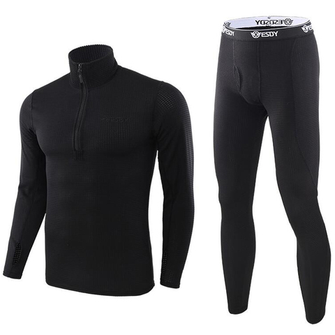 Winter Thermal Underwear Mens High Collar Warm Fleece Sweat Quick Drying Thermo Underwear Men tight fitness long johns clothing ► Photo 1/6