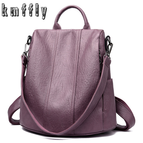 Female Anti-theft Backpack Classic Real Leather Solid Color Backpack canta Fashion Shoulder bag Female Rucksack Travel Bags 2022 ► Photo 1/6