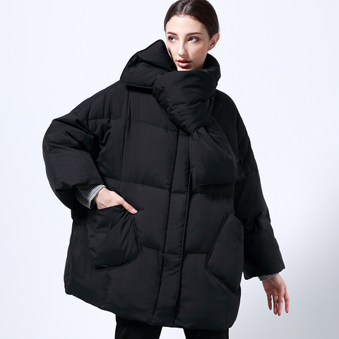 Winter Jacket Women 2022 New With Scarf 90% White Duck Down Coat Loose Warm Down Parkas Female Medium Long Oversived Down Jacket ► Photo 1/6