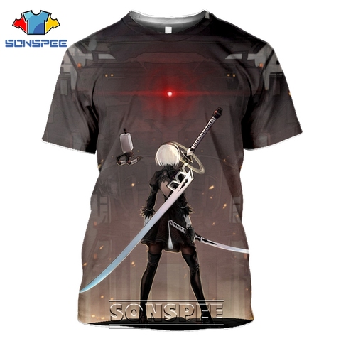 SONSPEE 3D Print Men Women Short Sleeve Nier Automata T-shirts Harajuku Casual Streetwear Popular Video Game Tees Tops Shirt ► Photo 1/6