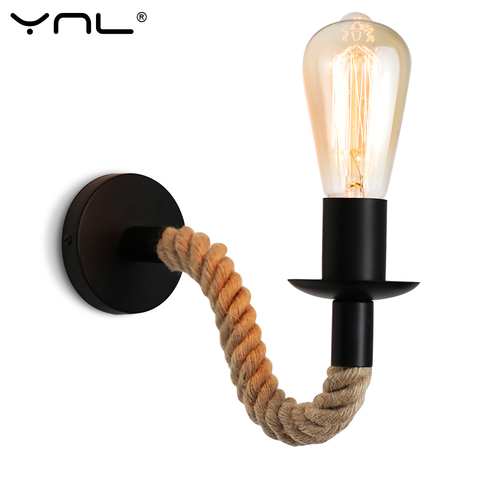 American Hemp Rope Wall Lamp Vintage Sconce Wall Lights Fixture E27 Industrial Decor Bedroom Light Indoor Lighting Retro Lamp ► Photo 1/6