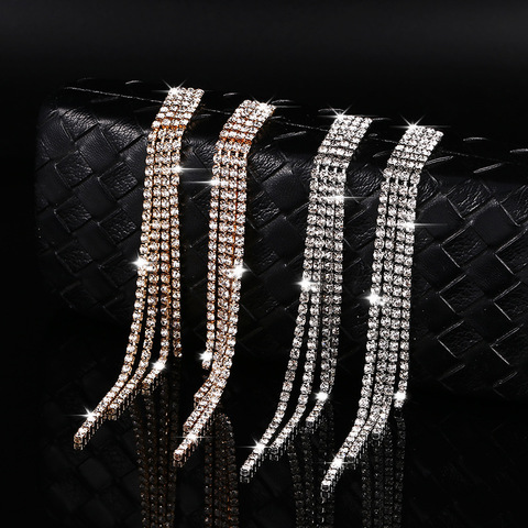 New Luxury Rhinestone Crystal Long Tassel Earrings for Women Bridal Drop Dangling Earrings Party Wedding Jewelry Gifts ► Photo 1/3