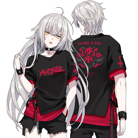 Anime Fate Grand Order Joan of Arc Cosplay T-Shirts Black Red Short Sleeve Top Unisex Fake 2pcs Shirt ► Photo 1/4
