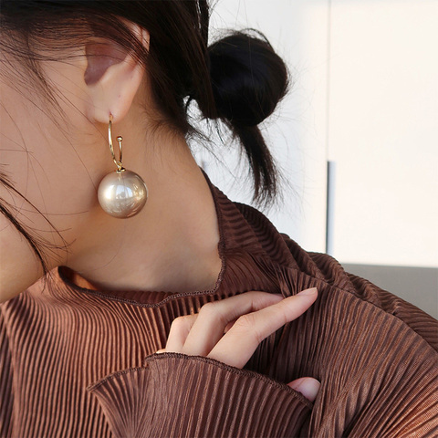 Elegant Big Simulated Pearl Drop Earrings Gold Link Hook Dangle Statement Big Ball Earrings Women Korean Design Wedding Jewelry ► Photo 1/6