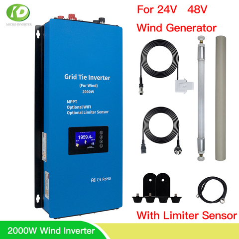MPPT 2000W 1000W Wind Power On Grid Tie Inverter With Limiter Sensor Pure Sine Wave Inversor For 24V 48V Wind Turbine Generator ► Photo 1/6