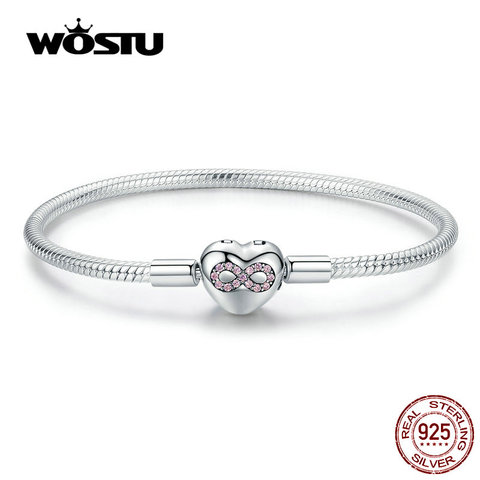 WOSTU Heart Infinity Love Bracelets 100% 925 Sterling Silver Pink Zircon Charm Bracelets Bangle For Women Fashion Jewelry CQB142 ► Photo 1/6