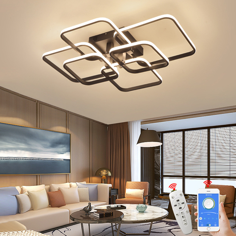 APP RC Square Circel Rings Ceiling Lights  For Living Room Bedroom Home AC85-265V Modern Led Ceiling Lamp lustre plafonnier ► Photo 1/6