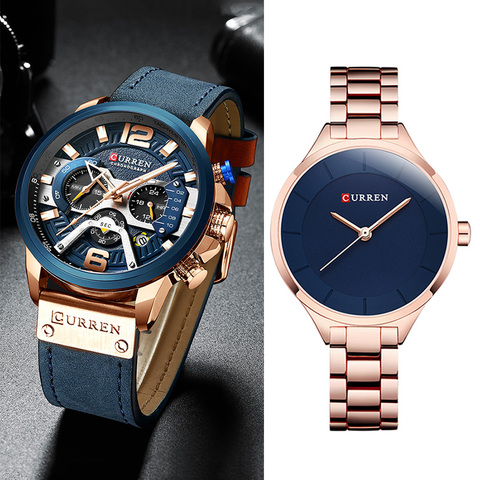 Curren Couple Watch Set 2022 Casual Chronograph Watch Men Rose Gold Women Watches Ladies For Lovers Wristwatch Relogio Feminino ► Photo 1/6