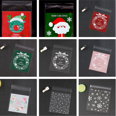 100PCS Christmas Cookie Candy Dragee Package Self Adhesive OPP Gifts Bag New Year 2022 for Noel Home Party Packing Decoration ► Photo 1/6