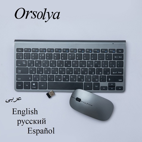 Russian/Spanish/English/Arabic 2.4G Wireless Keyboard and Mouse Combo Mini Multimedia Keyboard Mouse Set For Laptop PC TV Gray ► Photo 1/6