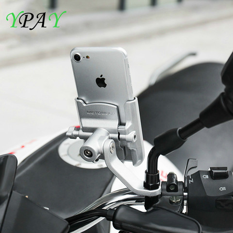 YPAY Aluminium Bicycle Motorcycle Phone Holder with USB Charger 12-24V For Rearview Handlebar Mirror Mount bicycle phone Braket ► Photo 1/6