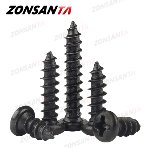 ZONSANTA  Pan Round Head Self tapping Screw M1.2 M1.4 M1.7 M2 M2.2 M2.6 M3 M3.5 M4 Small Carbon steel Cross Phillips Black Screw ► Photo 1/6