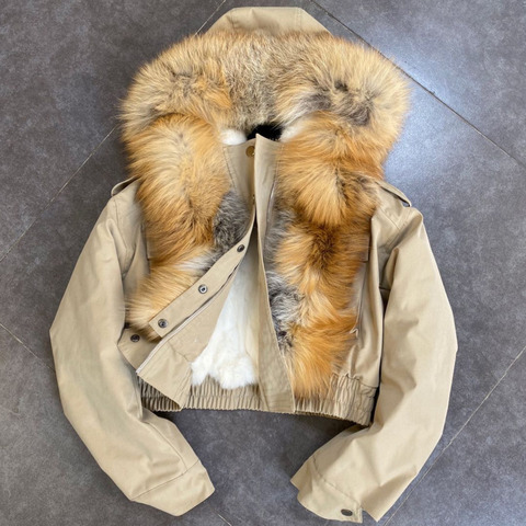 DEAT 2022 Winter Women New Big Fur Collar Liner Real Rabbit Hair Multi Pocket Handsome Jacket Cotton Hooded Casual Coat RC235 ► Photo 1/5