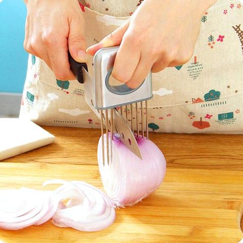 Stainless Steel Kitchen Gadgets Easy Onion Holder Slicer Vegetable Tools Tomato Potato Cutter LX8613 ► Photo 1/6