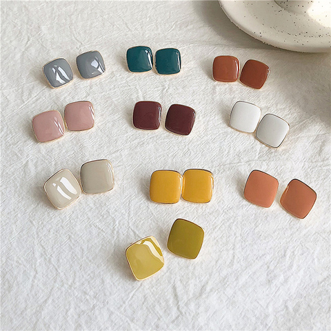 New Cute Vintage Colorful Enamel Square Glaze Stud Earrings For Women Beautiful Simple Geometric Earing 2022 Fashion Jewelry ► Photo 1/6