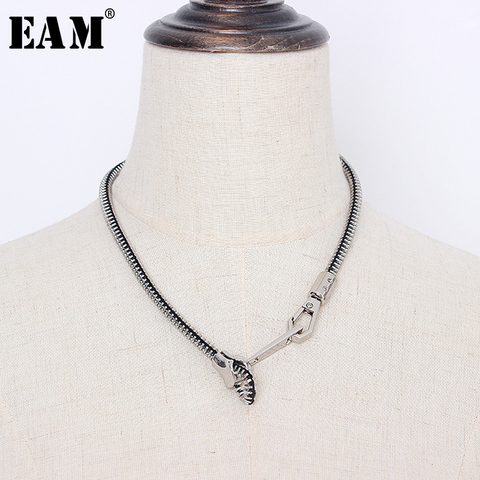 [EAM]  Women Metal Color Zipper Shaped Design Cool Necklace New Temperament Fashion Tide All-match Spring Autumn 2022 1S271 ► Photo 1/5