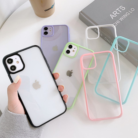Shockproof Colorful Bumper Clear Phone Case For iPhone12 11 Pro XR X XS Max 8 7 6 6S Plus SE 2022 Transparent Soft Acrylic Cover ► Photo 1/6