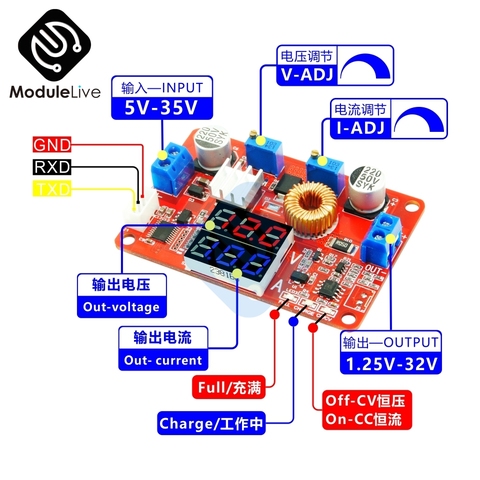 DC-DC 5A 75W Non-isolated CC CV Buck Module Constant Current and Constant Voltage Step-down Power Supply Module Board DC 5V-35V ► Photo 1/6