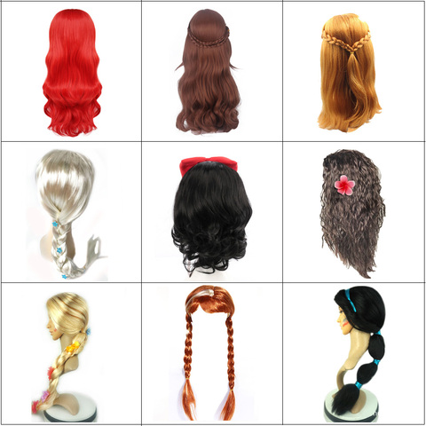 Girls Elsa Princess Dress Up Wig Children Jasmine Cosplay Moana Costume Accessories Rapunzel Braid Halloween Party ► Photo 1/6