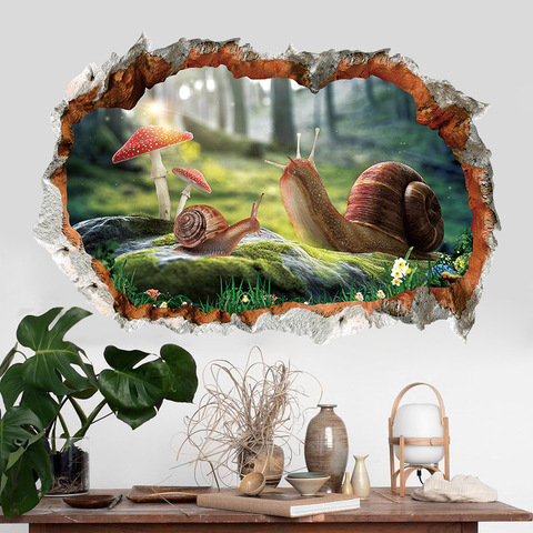 3D decoration broken wall snail home decoration sticker bedroom living room background pvc wallpaper forest mushroom snail decal ► Photo 1/5