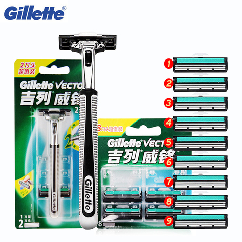 Gillette Vector 2 Double Layer Shaving Razor Blades 1 razor Handle + 10 razor blade For Men Beard Shaver ► Photo 1/6