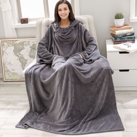 Warm Plaid Blanket Adult Winter Soft Plush Fleece Blanket with Sleeves Wearable Weighted Thick TV Sofa Blanket ► Photo 1/5