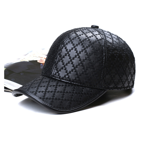 Unisex Genuine Leather Rhombus Check Embroidered Baseball Cap Women Retro Casual Peaked Hat men Fishing Trucker Gorras ► Photo 1/6