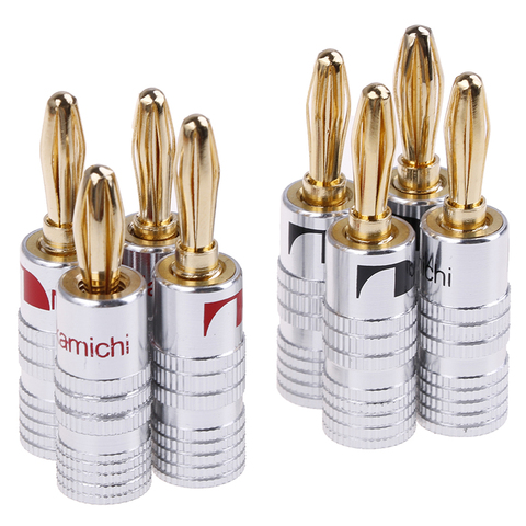 2pairs 24K Gold Plated Speaker Banana Plug Audio Jack Connector 4pcs ► Photo 1/6