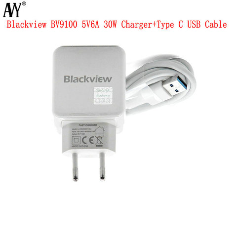 AVY For Original Blackview BV9100 EU Plug Travel Charger 5V6A 30W Fast Charger Connector Type C USB Cable ► Photo 1/5