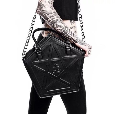 Punk Rock Black PU leather Handbags Hollow Out Pentacle Shape PentagramDark Gothic Chain Bag Cosplay Show accessories ► Photo 1/4