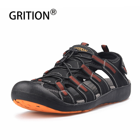 GRITION Mens Outdoor Walking Sandals Sport Hiking Sandals Quick Dry Beach Shoes Protective Toecap Beach Sandals Large Size ► Photo 1/6
