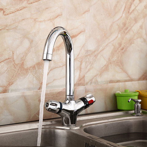 The higher Thermostatic Faucet the kitchen Faucet Cold and Hot Water Mixer Short Nose Double Handle chrome finish basin faucet ► Photo 1/4