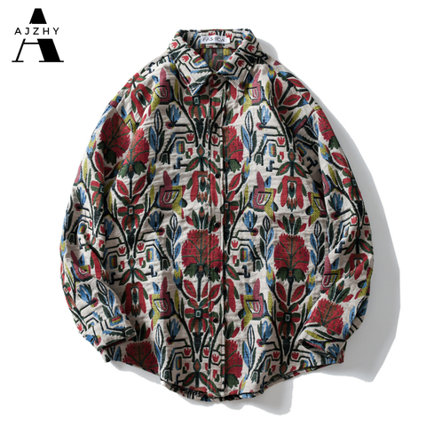AJZHY Men Shirt Long Sleeve Vintage Button Up Thick Shirts Jackets Coat Warm Warm Oversize Hip Hop Harajuku Casual Men Clothing ► Photo 1/6