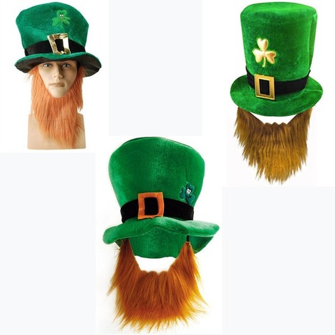 Saint St Patricks Day Green Hat Lucky Costume Accessories Celebration Carnival Props for Irish Fun Party Hat with Beard ► Photo 1/5