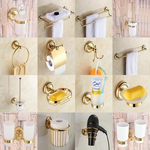 Polished Gold Color Brass Bathroom Accessories Set Bath Hardware Towel Bar Soap Dish Toilet Paper Holder Robe Hook mm006 ► Photo 1/6